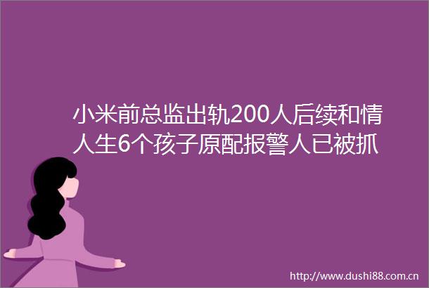 小米前总监出轨200人后续和生6个孩子原配人已被抓
