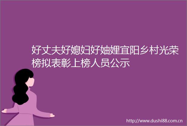 好丈夫好媳妇好妯娌宜阳乡村光荣榜拟表彰上榜人员公示