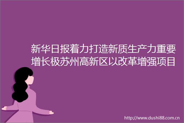 新华日报着力打造新质生产力重要增长极苏州高新区以改革增强项目磁场