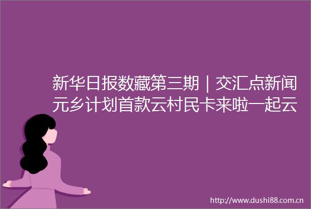新华日报数藏第三期｜交汇点新闻元乡计划首款云村民卡来啦一起云游小杨村
