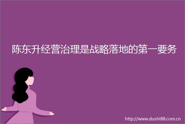 陈东升经营治理是战略落地的第一要务