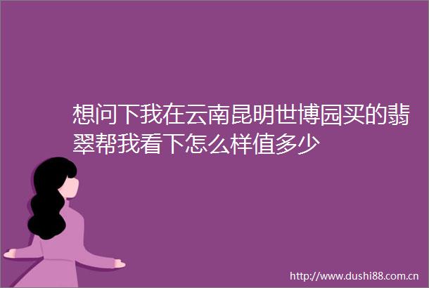 想问下我在云南昆明世博园买的翡翠帮我看下怎么样值多少