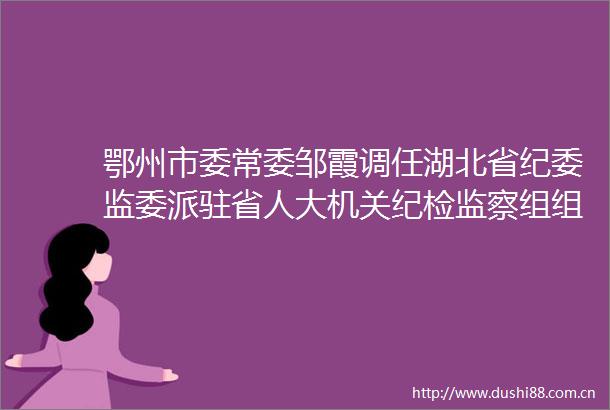 鄂州市委常委邹霞调任湖北省纪委监委派驻省人大机关纪检监察组组长