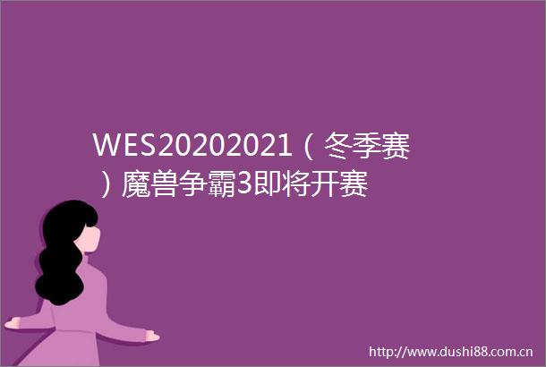 WES20202021（冬季赛）魔兽争霸3即将开赛