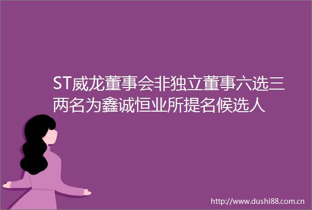 ST威龙董事会非独立董事六选三两名为鑫诚恒业所提名候选人