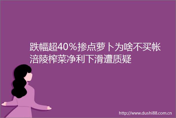 跌幅超40％掺点萝卜为啥不买帐涪陵榨菜净利下滑遭质疑