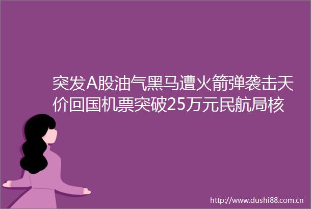 突发A股油气黑马遭火箭弹袭击天价回国机票突破25万元民航局核实调查中刷屏某基金经理被曝调岗成保安