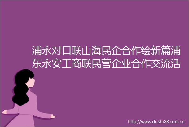 浦永对口联山海民企合作绘新篇浦东永安工商联民营企业合作交流活动举行