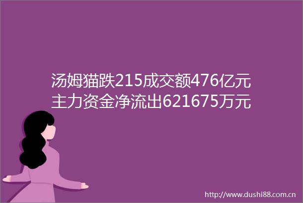 汤姆猫跌215成交额476亿元主力资金净流出621675万元