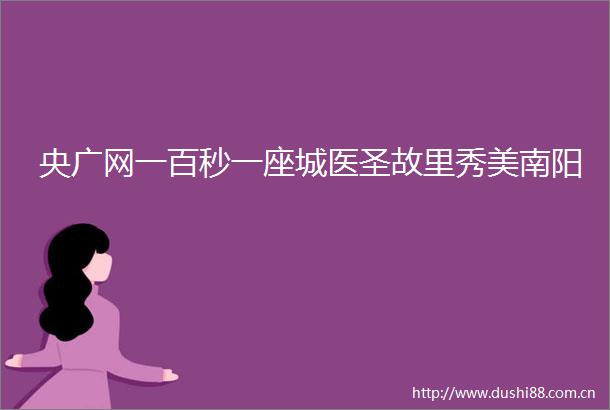 央广网一百秒一座城医圣故里秀美南阳