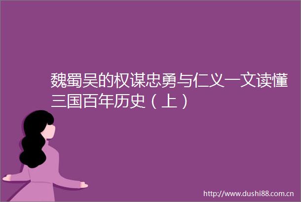 魏蜀吴的权谋忠勇与仁义一文读懂三国百年历史（上）