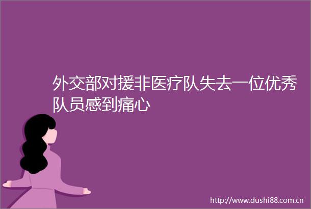 外交部对援非医疗队失去一位优秀队员感到痛心