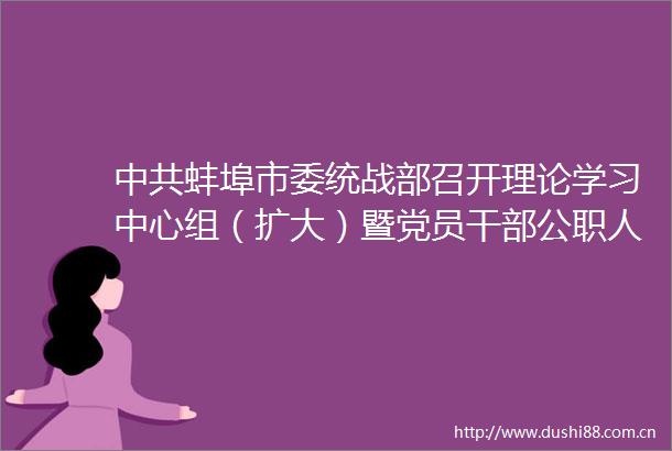 蚌埠市委统战部召开理论学习中心组（扩大）暨党员人员酒驾醉驾专题警示教育会议