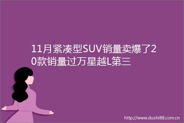 11月紧凑型SUV销量卖爆了20款销量过万星越L第三
