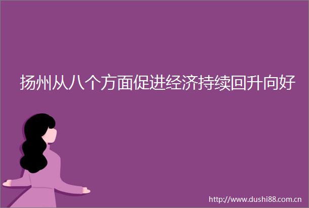 扬州从八个方面促进经济持续回升向好
