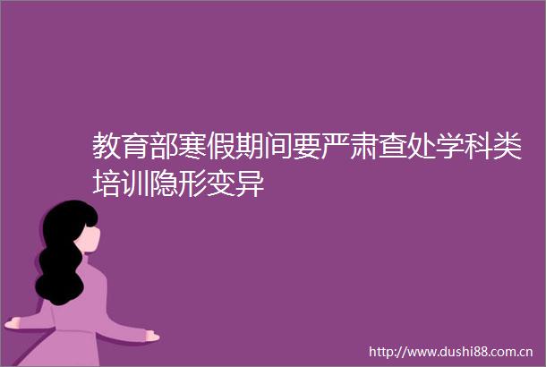 教育部寒假期间要严肃查处学科类培训隐形变异
