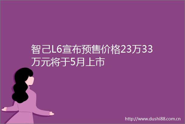 智己L6宣布预售价格23万33万元将于5月上市