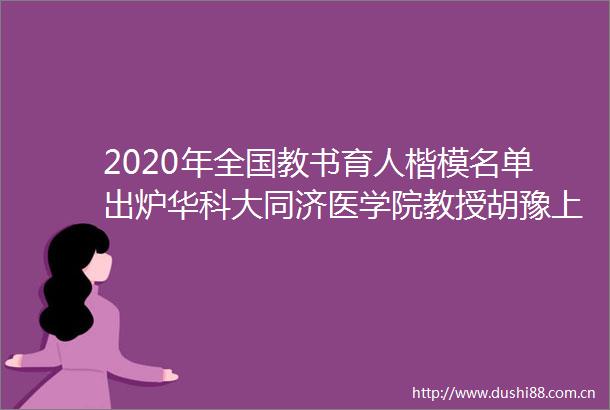 2020年全国教书育人楷模名单出炉华科大同济医学院教授胡豫上榜