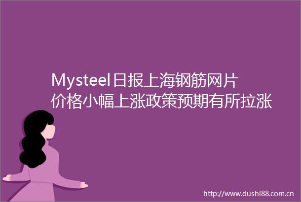 Mysteel日报上海钢筋网片价格小幅上涨政策预期有所拉涨