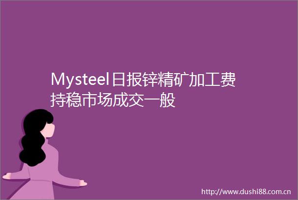 Mysteel日报锌精矿加工费持稳市场成交一般