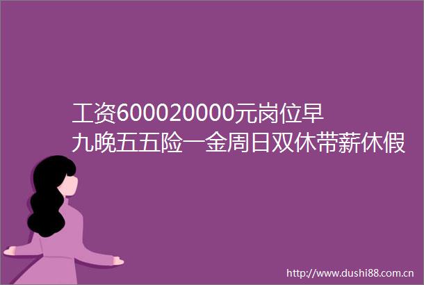 工资600020000元岗位早九晚五五险一金周日双休带薪休假