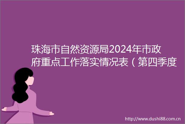 珠海市自然资源局2024年市重点工作落实情况表（第四季度）