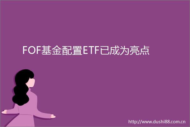 FOF基金配置ETF已成为亮点
