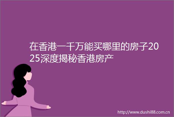 在香港一千万能买哪里的房子2025深度揭秘香港房产