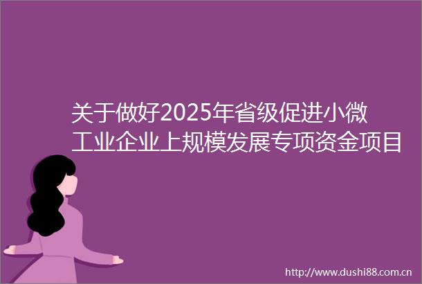 关于做好2025年省级促进小微工业企业上规模发展专项资金项目入库工作的函