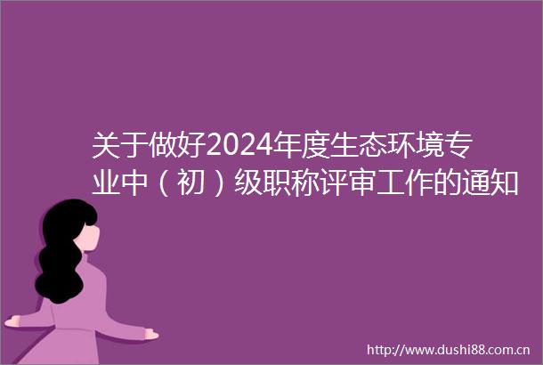 关于做好2024年度生态环境专业中（初）级职称评审工作的通知