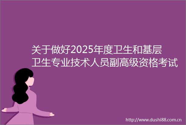 关于做好2025年度卫生和基层卫生专业技术人员副高级资格考试考务工作的通知