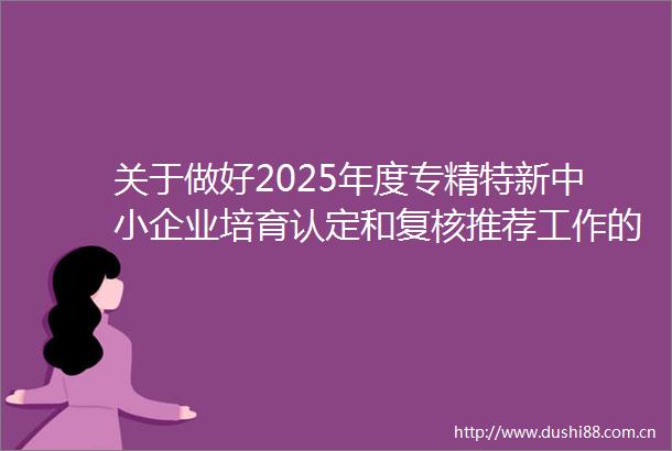关于做好2025年度专精特新中小企业培育认定和复核推荐工作的通知