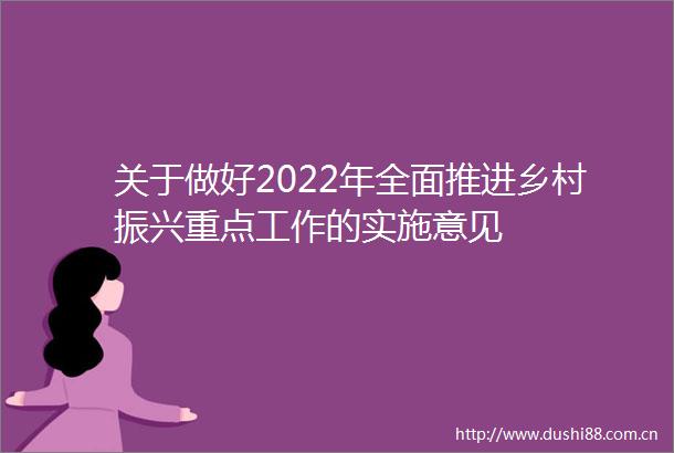 关于做好2022年全面推进乡村振兴重点工作的实施意见