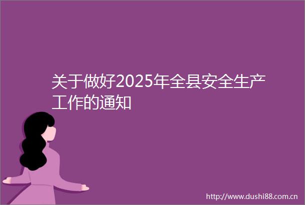 关于做好2025年全县安全生产工作的通知