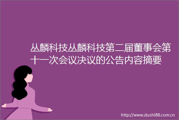 丛麟科技丛麟科技第二届董事会第十一次会议决议的公告内容摘要