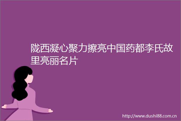 陇西凝心聚力擦亮药都李氏故里亮丽名片