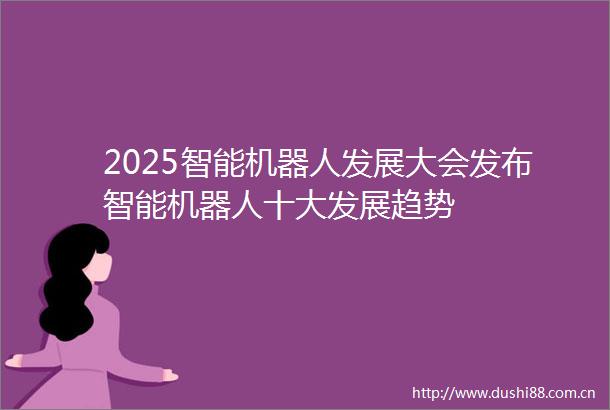 2025智能机器人发展大会发布智能机器人十大发展趋势