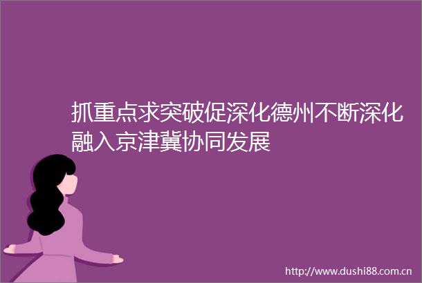抓重点求突破促深化德州不断深化融入京津冀协同发展
