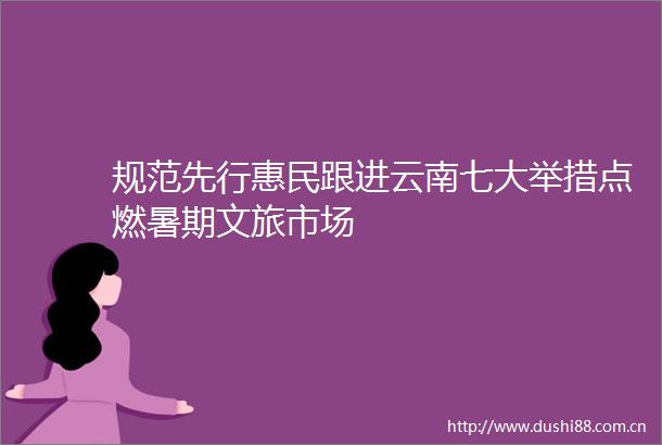 规范先行惠民跟进云南七大举措点燃暑期文旅市场