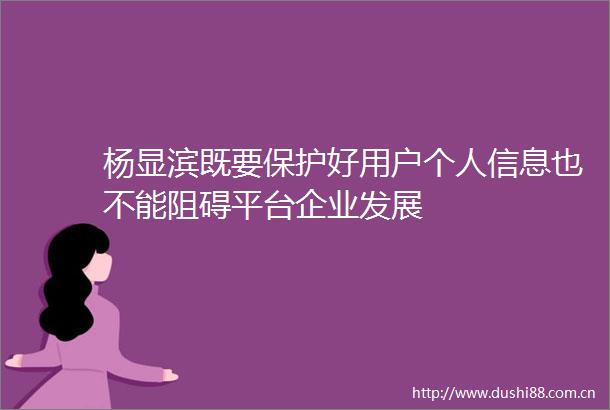 杨显滨既要保护好用户个人信息也不能阻碍平台企业发展
