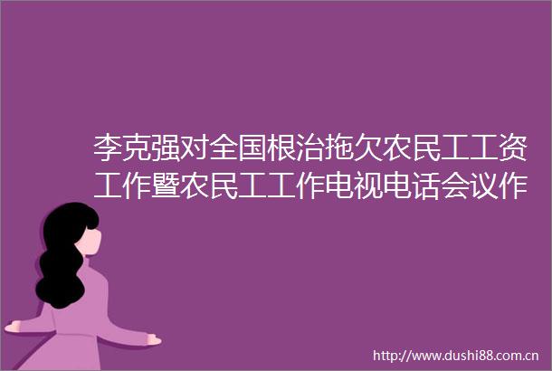 李克强对全国根治拖欠农民工工资工作暨农民工工作电视电话会议作出重要批示