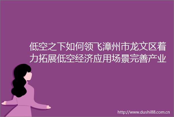 低空之下如何领飞漳州市龙文区着力拓展低空经济应用场景完善产业链条