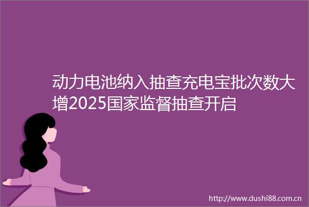 动力电池纳入抽查充电宝批次数大增2025监督抽查开启