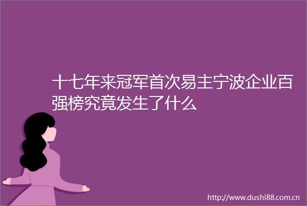 十七年来冠军首次易主宁波企业百强榜究竟发生了什么
