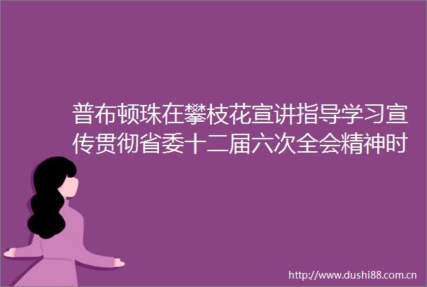 普布顿珠在攀枝花宣讲指导学习宣传贯彻省委十二届六次全会精神时强调全面深化改革持续增进民生福祉
