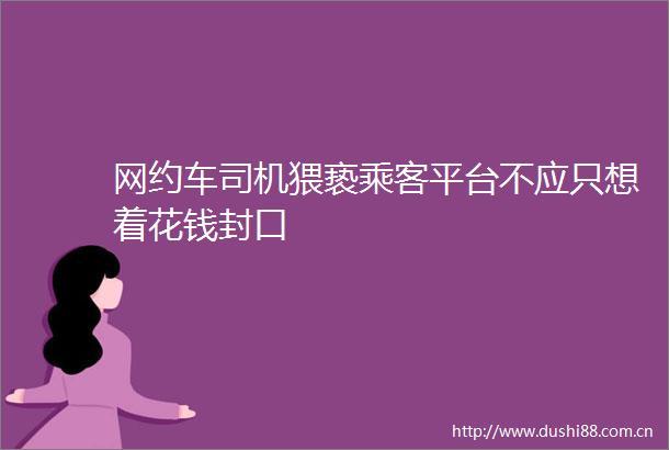 网约车司机猥亵乘客平台不应只想着花钱封口