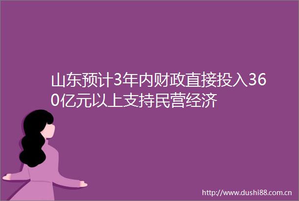 山东预计3年内财政直接投入360亿元以上支持民营经济