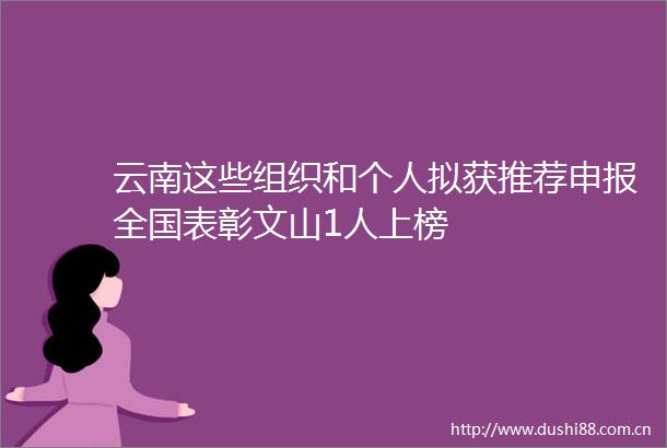 云南这些组织和个人拟获推荐申报全国表彰文山1人上榜