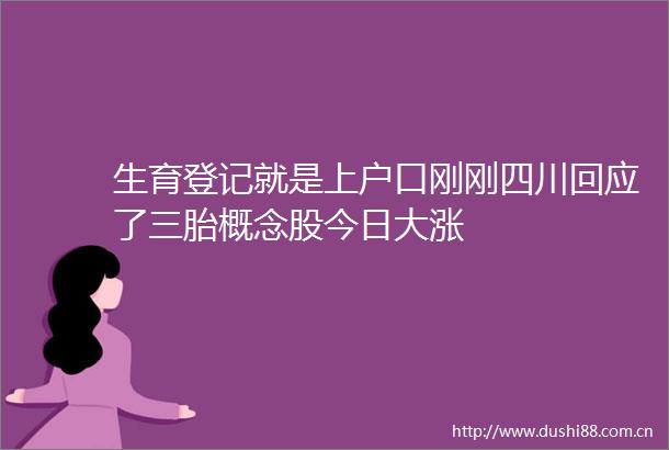 生育登记就是上户口刚刚四川回应了三胎概念股今日大涨