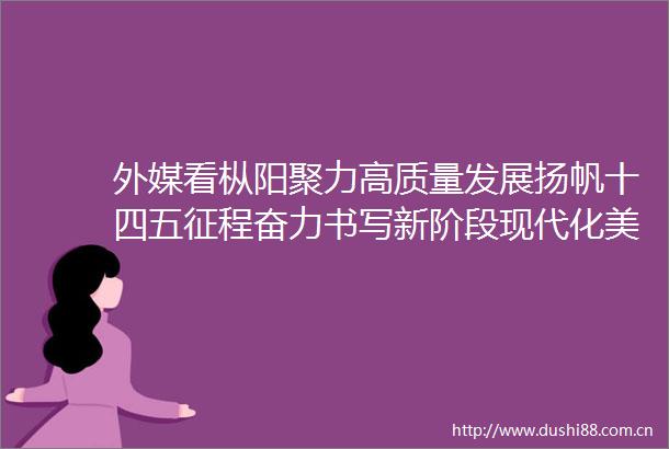 外媒看枞阳聚力高质量发展扬帆十四五征程奋力书写新阶段现代化美好枞阳崭新篇章